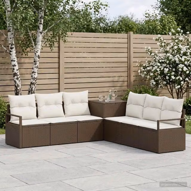 Set di divani 7 pz Marrone e Bianco Crema 120 x 62 x 69 cm. 3448720