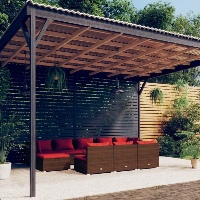 The Living Store Set da giardino da 10 pezzi con cuscini in poly rattan marrone