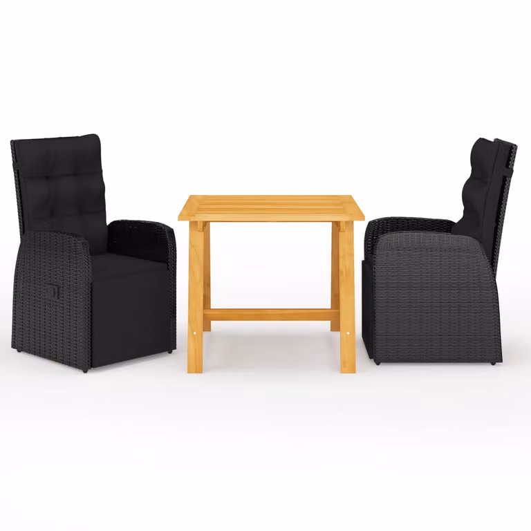 vidaXL Set da pranzo da giardino a 3 pezzi nero