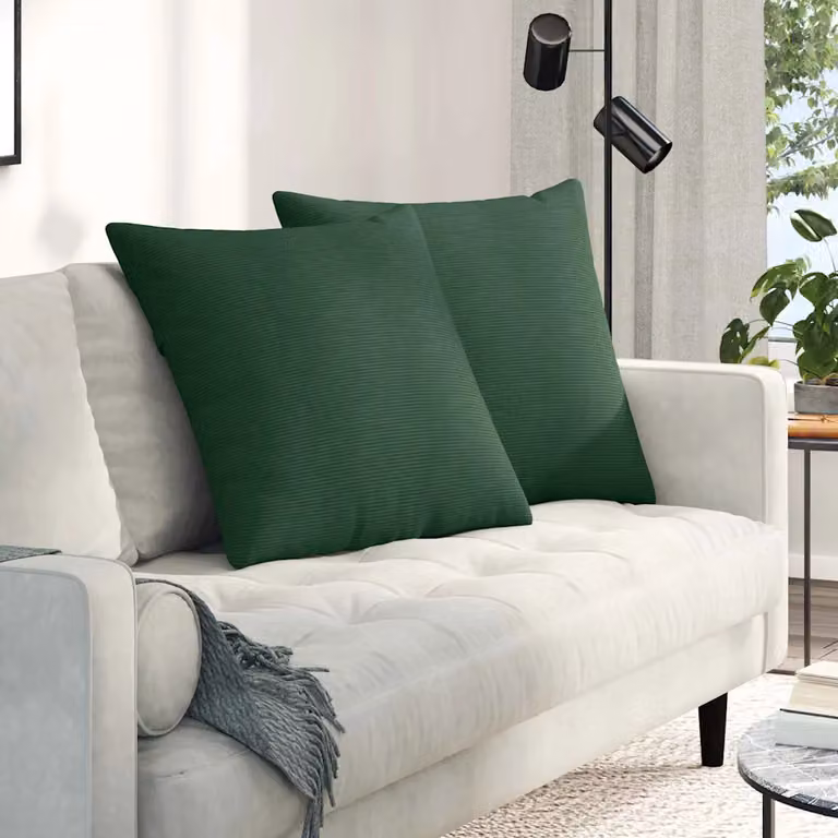 Set di 2 cuscini da divano quadrati vidaXL in tessuto a coste verde scuro, 60 x 60 cm