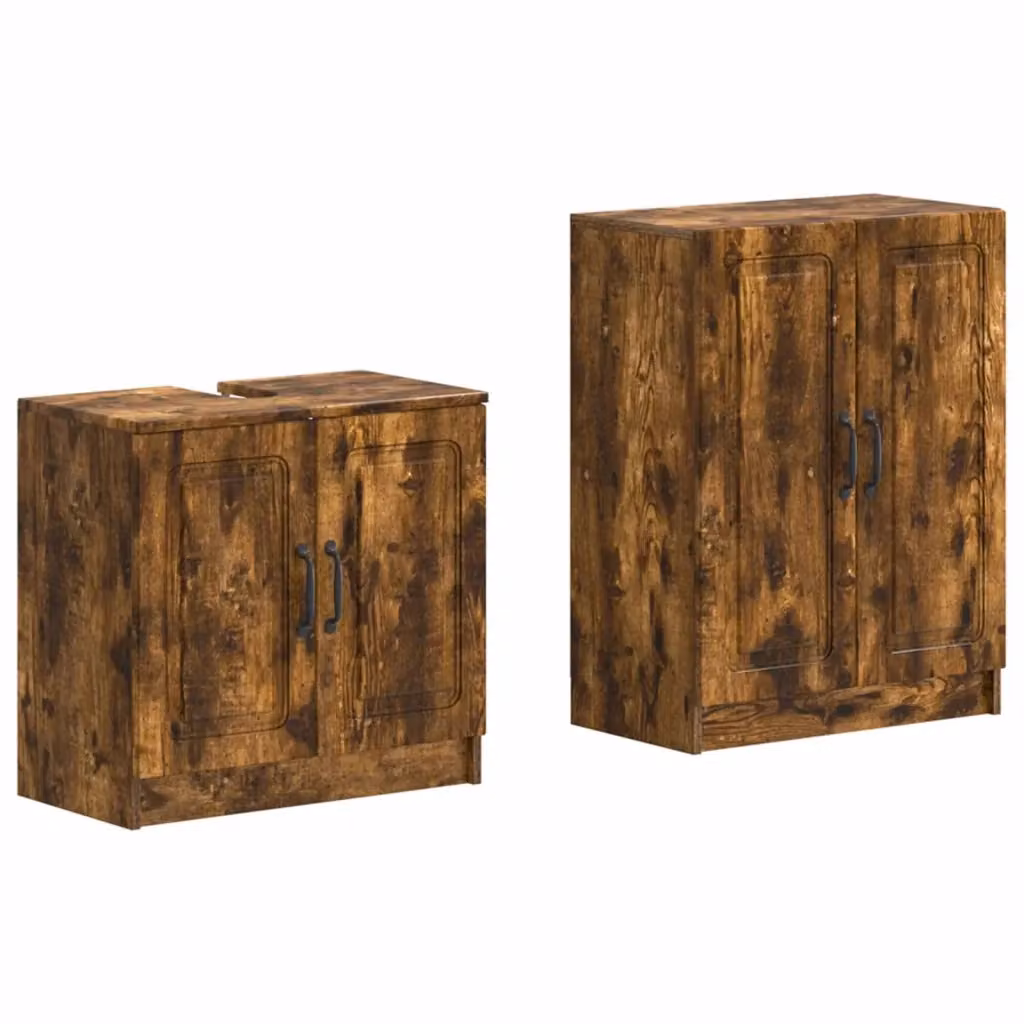 Set di mobili da bagno moderni vidaXL composto da mobile lavabo e mobile laterale in legno color marrone opaco, L/P/H: 59,5 x 31,5 x 80,0 cm e 29,6 x 31,5 x 76,7 cm – 2