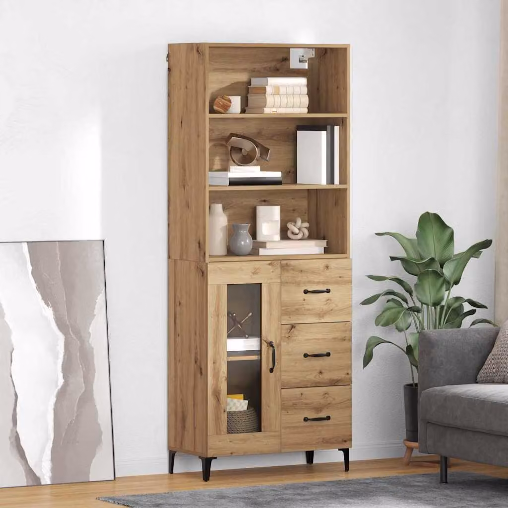 Credenza moderna vidaXL in legno e metallo color marrone L: 69,5 cm, P: 34 cm, H: 180 cm