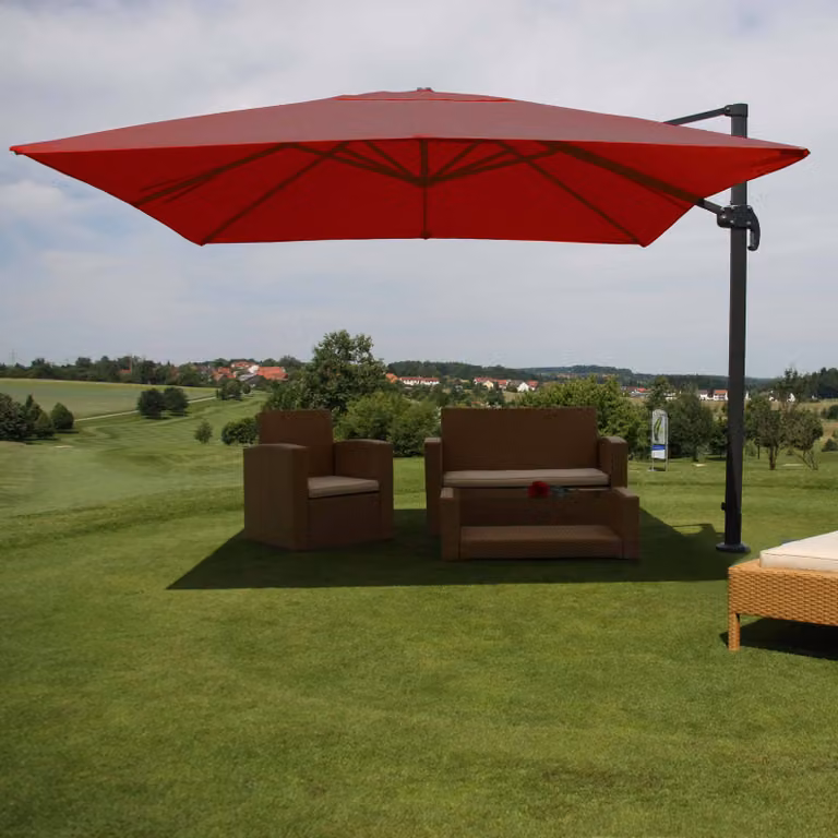 Gastronomia ombrellone semaforo HWC-A96, ombrellone 3x3m (Ø4,24m) poliestere alluminio/acciaio 23kg ~ bordeaux senza supporto, girevole