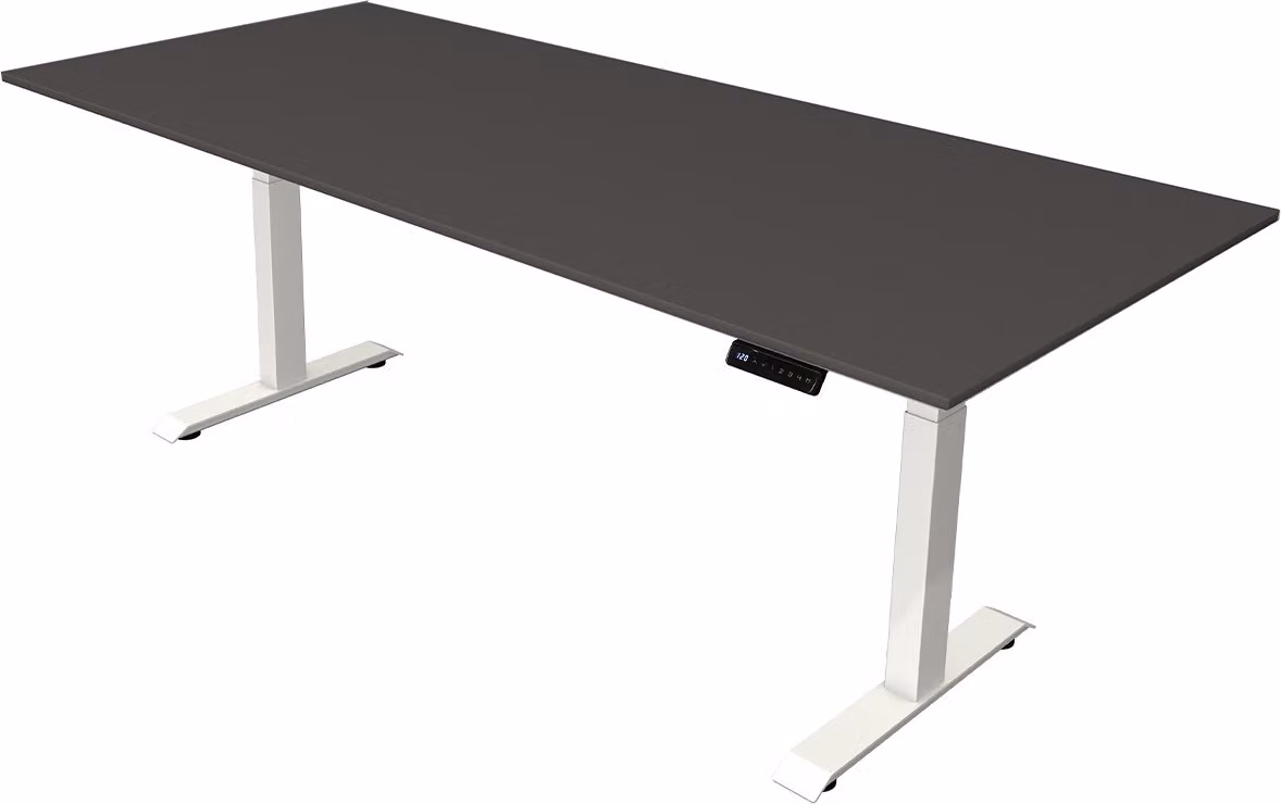 Scrivania Kerkmann Move 4 regolabile in altezza elettricamente, antracite, rettangolare, con base a T argento, 225,0 x 100,0 cm