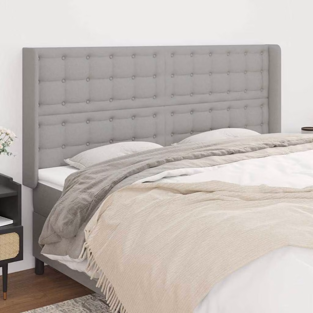 Testiera ad Orecchio vidaXL in Tessuto Grigio con Struttura in Legno L/P/H: 183 x 16 x 118/128 cm
