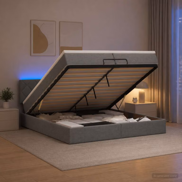 vidaXL Letto Ottomano Moderno con Materasso Ibrido, Illuminazione LED e Porta USB, Grigio e Bianco, L/P/H: 200 x 200 x 88 cm