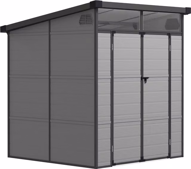 Outsunny Casetta da Giardino Porta Attrezzi in Plastica e Alluminio con Finestre e Blocco, Grigio Chiaro, L/P: 1.9 x 1.9 m