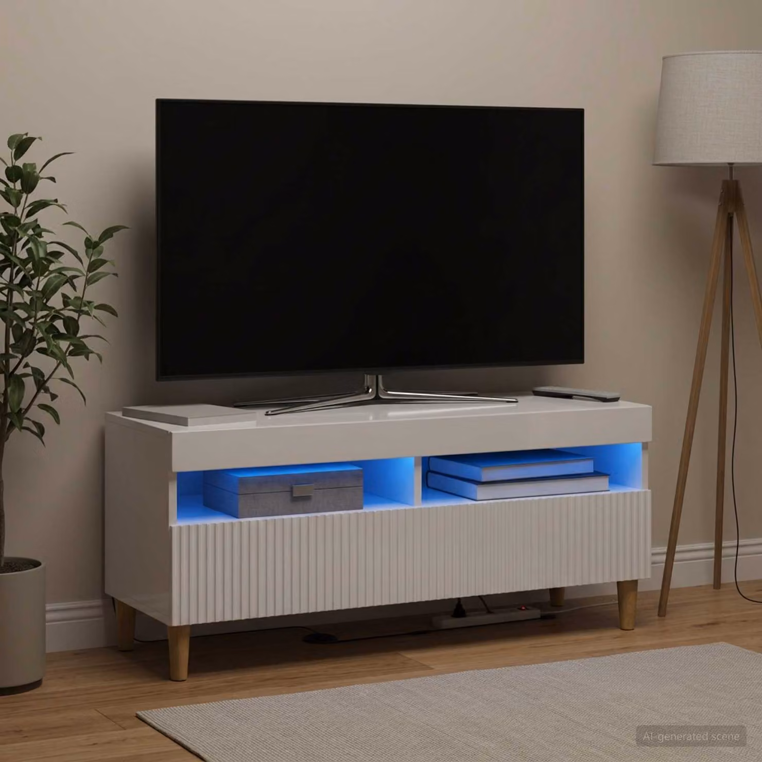 Mobile TV LED vidaXL ARNHEM Bianco Lucido L 100 cm x P 35 cm x H 43 cm