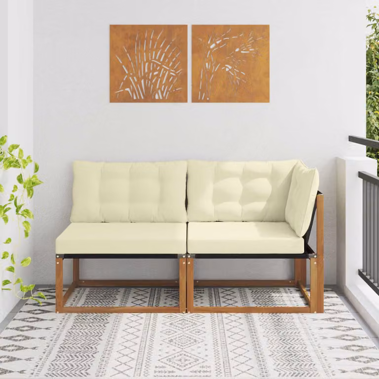 Set di 2 Divani da Giardino vidaXL in Legno di Acacia con Cuscini in Textilene Beige e Marrone