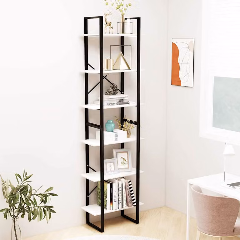 Scaffale da parete vidaXL in legno di pino e metallo bianco, design minimalista, L: 60 cm, P: 30 cm, H: 210 cm