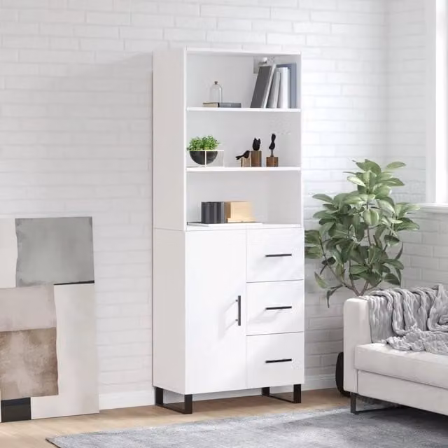 Credenza moderna bianca vidaXL in legno e metallo L: 69,5 cm, P: 34 cm, H: 180 cm – 1