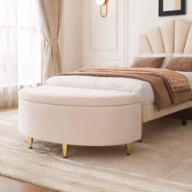 Panca contenitore REDOM in velluto beige L 90 x P 40 x H 42 cm