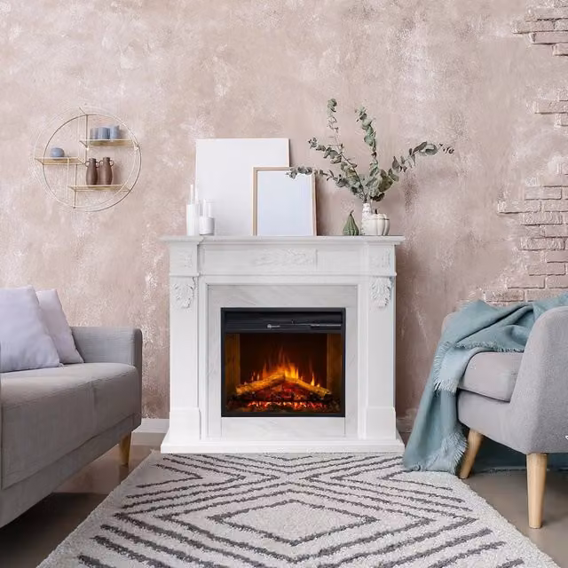 Caminetto Elettrico Prasco DMORA Bianco con Superficie Riscaldabile fino a 30 m2 L/P/H: 121 x 38 x 108 cm