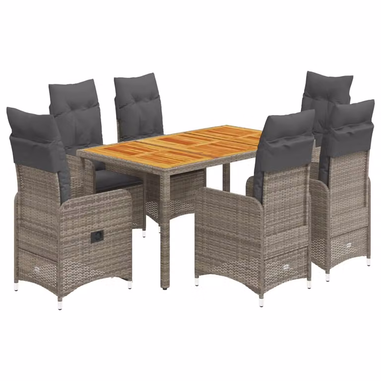 Set Bistrò da Giardino 7 pz con Cuscini in Polyrattan Grigio