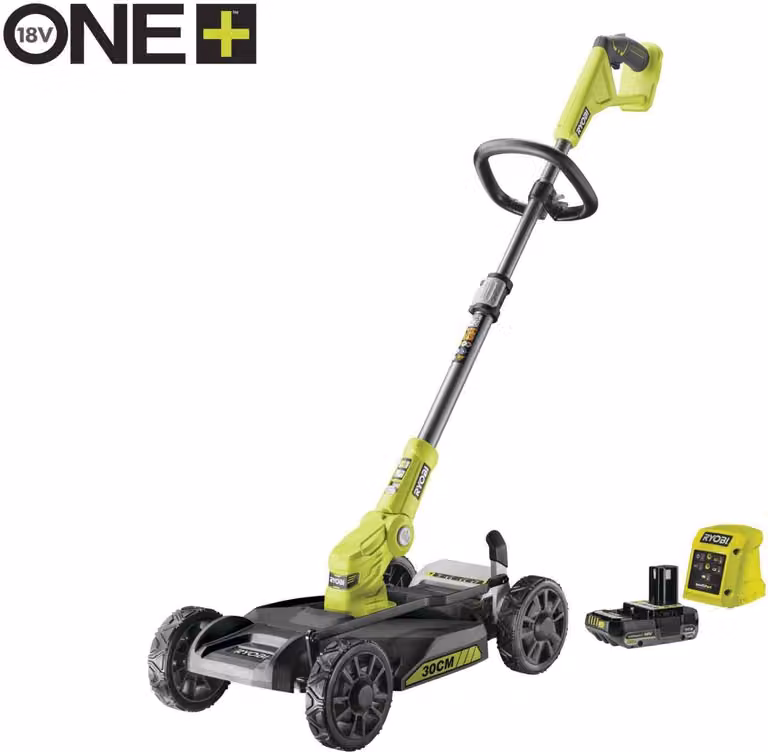 RYOBI Tosaerba a batteria RY18LMC30A-120 18V 2Ah, tagliaerba a batteria, tagliabordi, tosaerba da città, larghezza di taglio 30 cm
