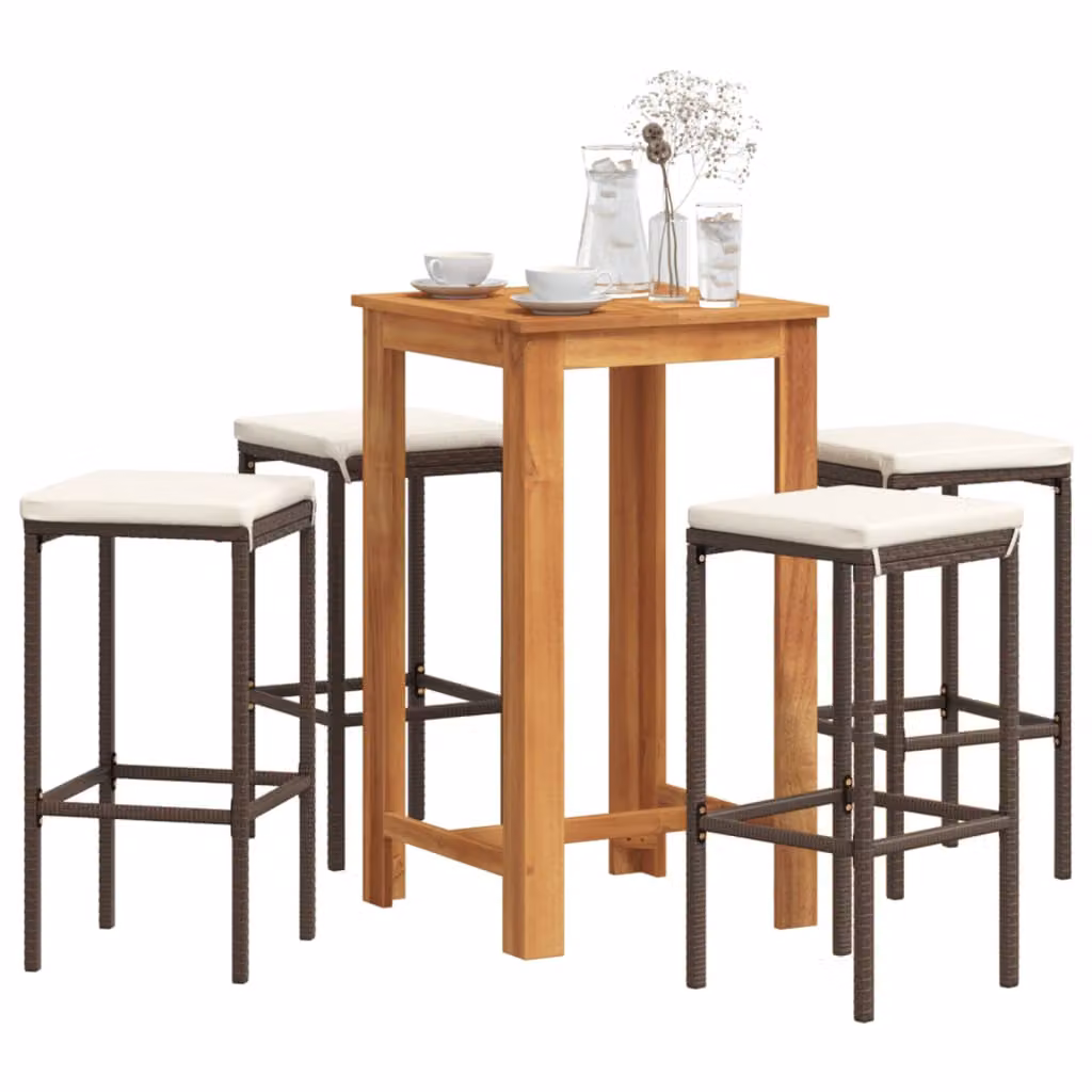 Set Bar da Giardino vidaXL in 5 Pezzi in Legno di Acacia Olio e Polyrattan Marrone e Bianco