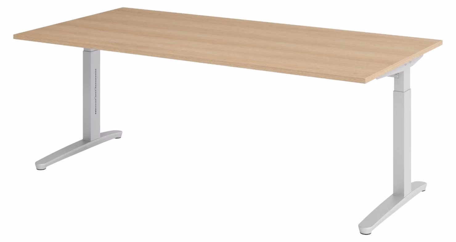 bümö Scrivania Serie-XB - Struttura: argento, dimensioni: 200 x 100 cm, finitura: rovere