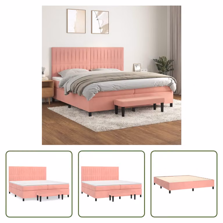 The Living Store Letto a molle con materasso Rosa 200x200 cm Velluto