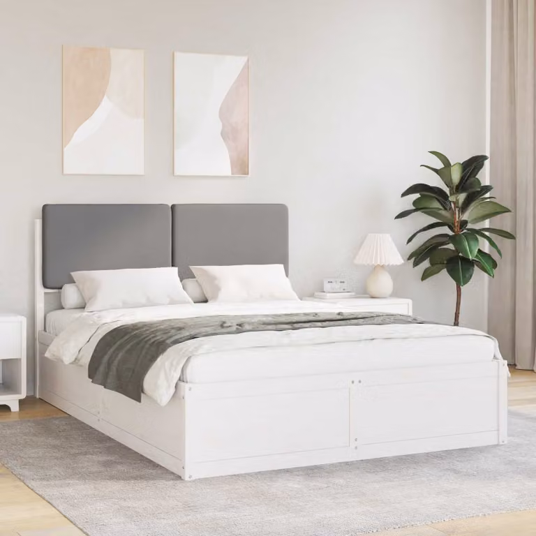 Letto con testiera rivestita vidaXL in legno di pino e tessuto grigio, L/P/H: 200 x 150 x 93 cm