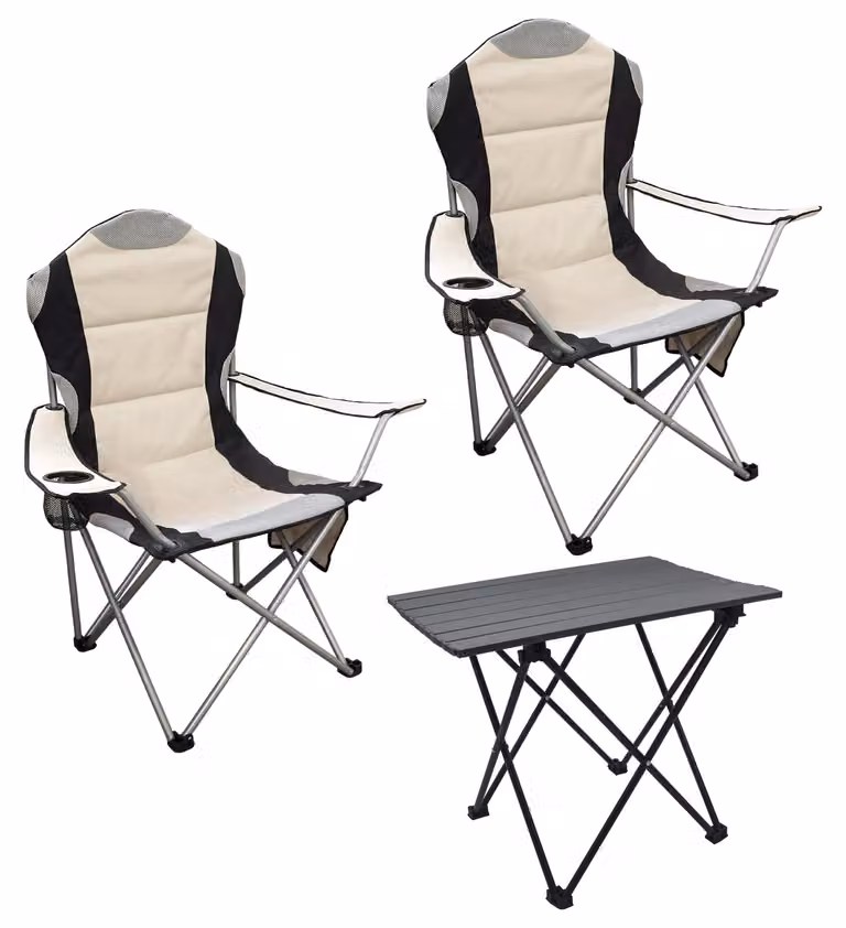 Set da campeggio 3 pezzi con tavolo pieghevole in alluminio e borsa per il trasporto - antracite - Set da giardino con 2 sedie da campeggio fino a 150 kg