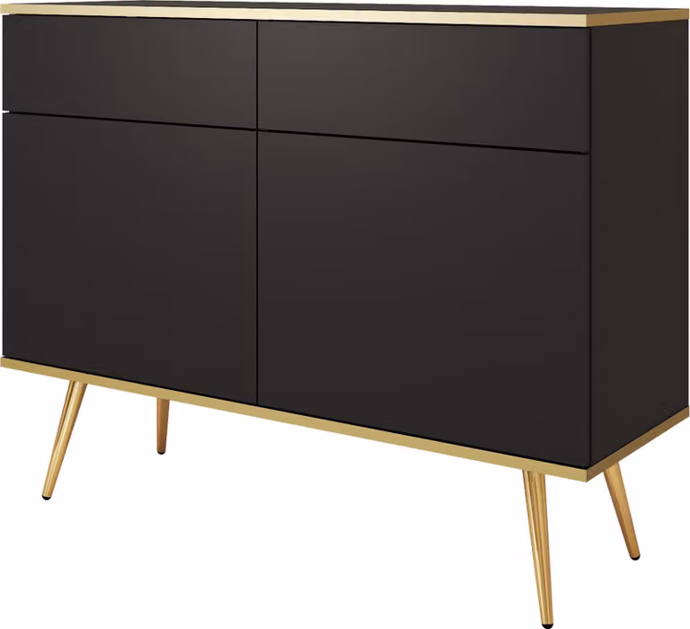 Masseno cassettiera VENEZIA 107 cm Credenza con 2 cassetti e 2 ante per soggiorno Camera da letto moderna 107x39x85 cm Nero / Nero