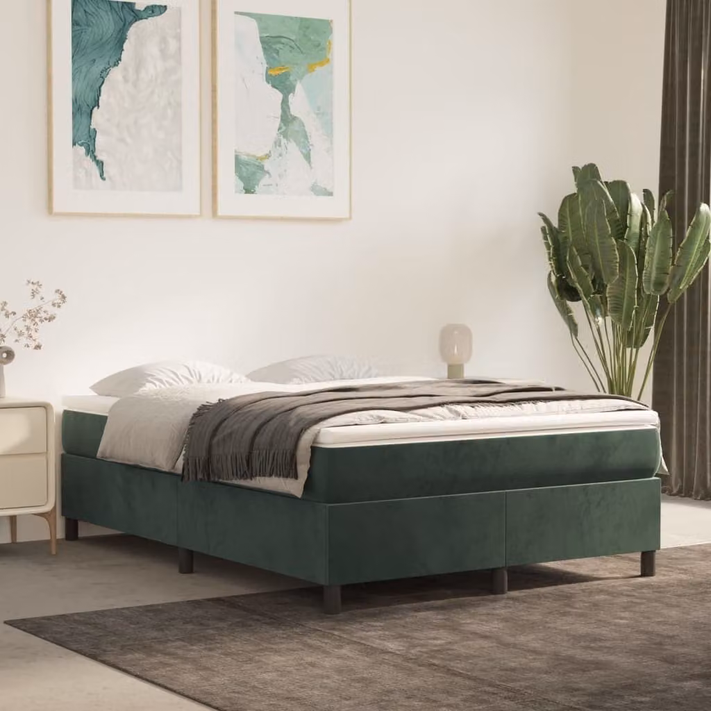 The Living Store Struttura letto in velluto verde scuro 140x190 cm