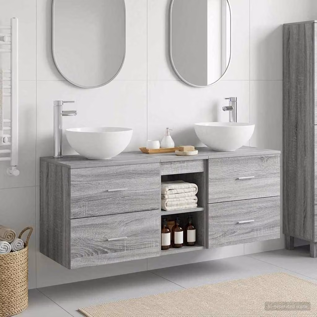 Set di mobili da bagno vidaXL 3 pezzi grigio opaco L: 129 cm, P: 35 cm, H: 80 cm