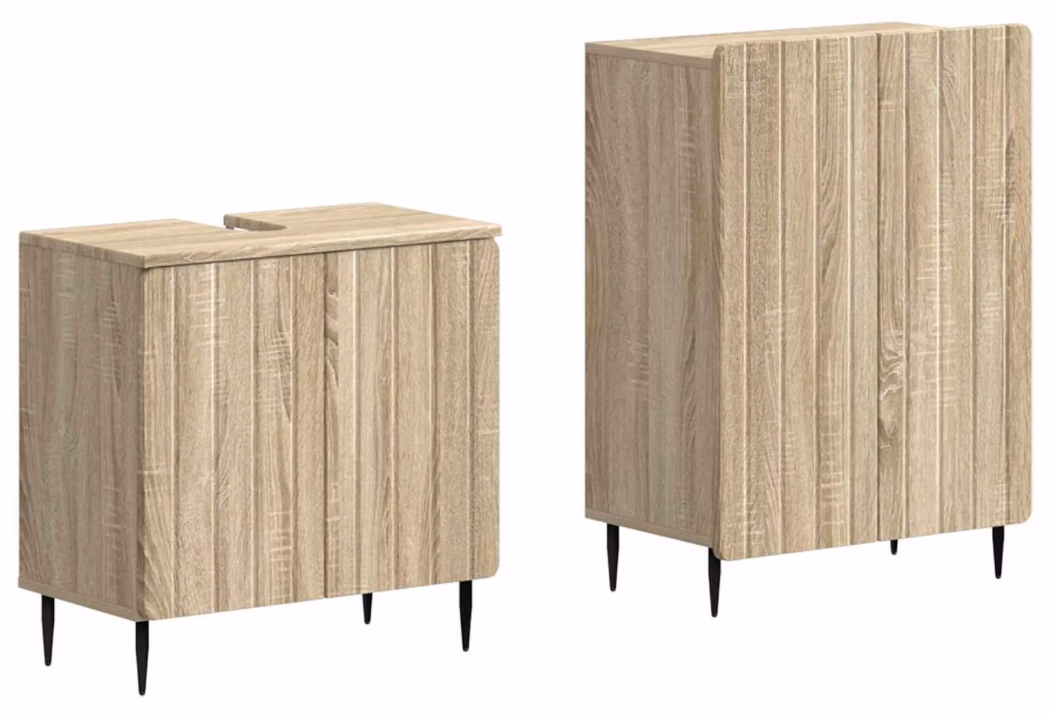 Set di due mobili da bagno, modello ZWOLLE, in legno effetto rovere Sonoma