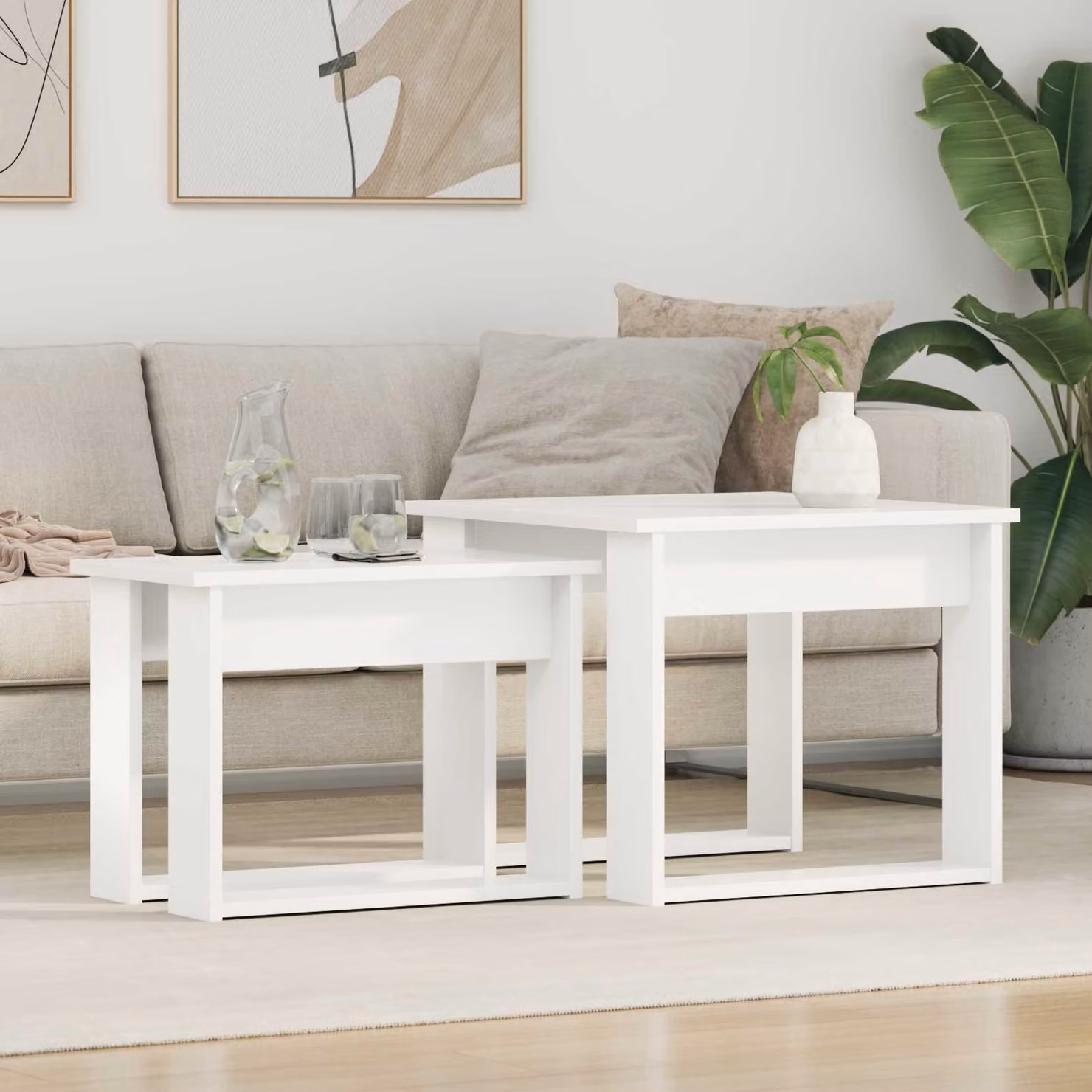 Maison Exclusive - Set di 2 tavolini da caffè, colore bianco, dimensioni 50 x 52 x 42 cm, materiale: legno composito
