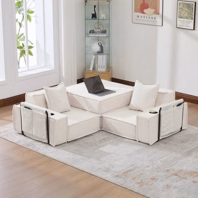 Divano a 2 posti in velluto a coste con cuscini inclusi; design modulare; 162x78x66 cm