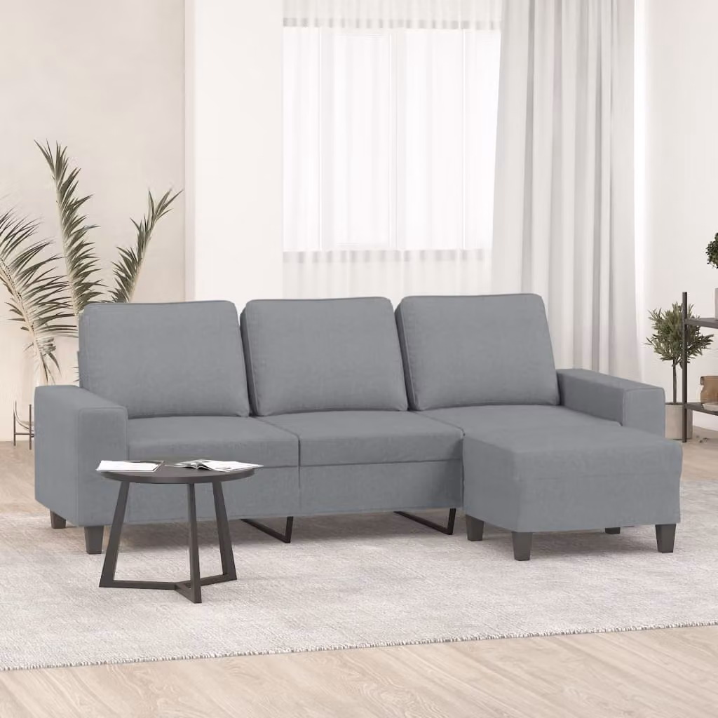 vidaXL Divano a 3 Posti Moderno con Poggiapiedi Grigio Chiaro in Tessuto