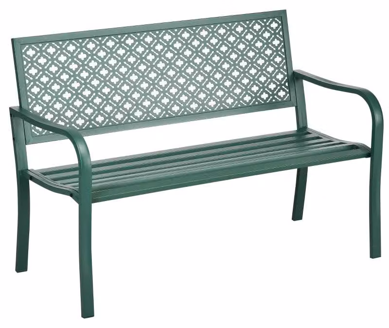 Panca da giardino in metallo con motivo floreale | Colore: verde scuro | Dimensioni: 63x127x83 cm