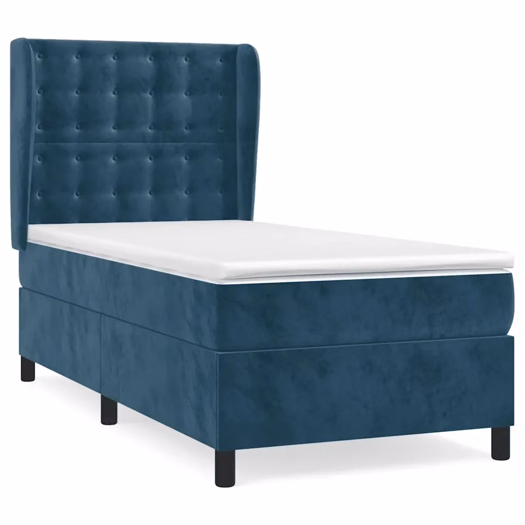 Letto Ibrido vidaXL con Giroletto a Molle e Materasso in Velluto Blu e Bianco L/P: 100 x 200 cm – 2