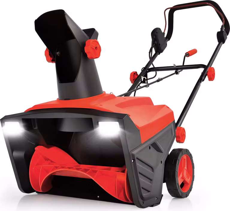 Spazzaneve elettrico COSTWAY con LED e motore da 15A, larghezza di lavoro di 50 cm, altezza di lavoro di 25 cm, spazzaneve a filo con scivolo rotante a 180° e raggio di lancio di 9 m, rosso