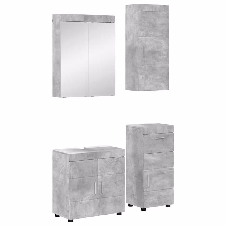 Set di mobili per il bagno vidaXL TULUM 4 pezzi in stile moderno, colore grigio cemento e argento, con mobile lavabo, armadietto con specchio e pensili in MDF