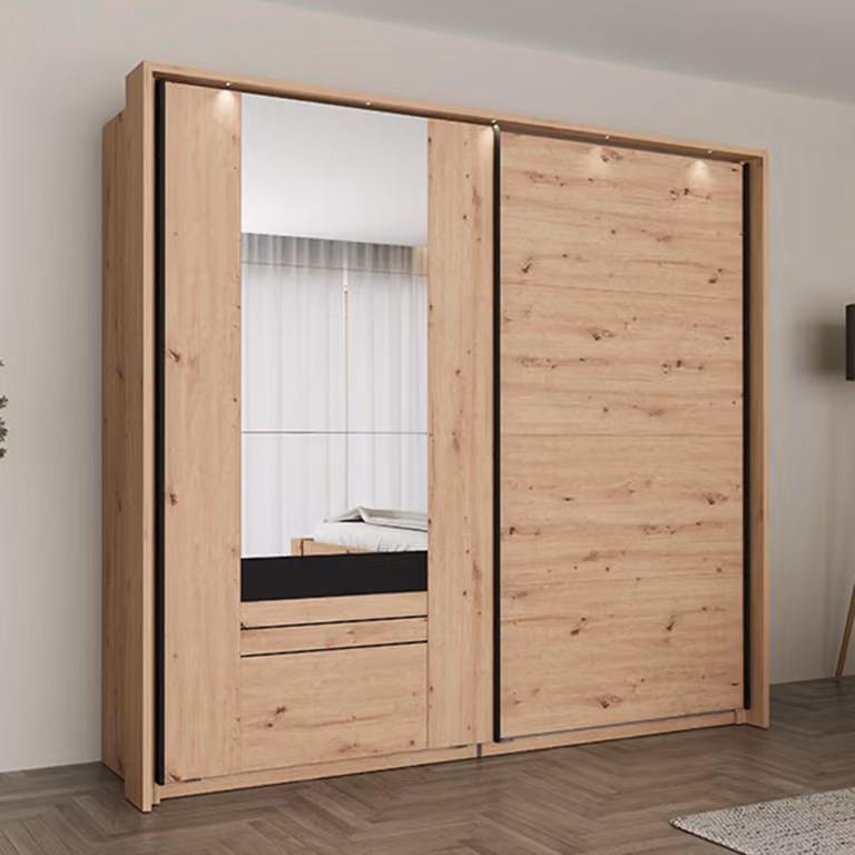 Lalibe - Guardaroba 2 Ante, 220x205h cm Marrone Rovere Nodi, 2 Ripiani