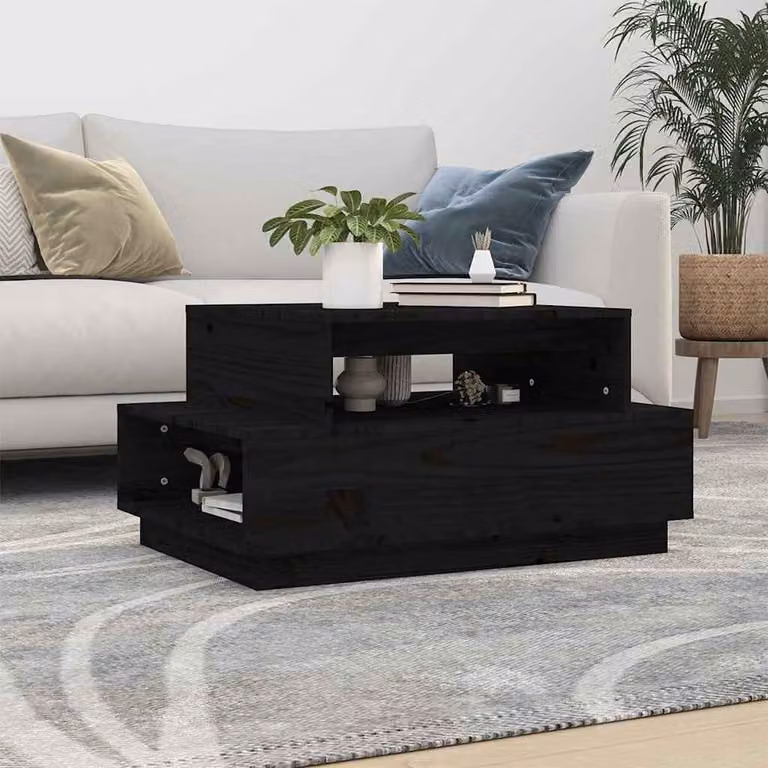 vidaXL Tavolino da Salotto Moderno in Legno Massello di Pino Nero L: 80 cm, P: 55 cm, H: 40,5 cm