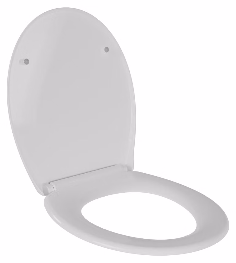 Sedile WC ovale U2004 di BERNSTEIN in bianco con chiusura soft-close e funzione take-off, antibatterico, in duroplast, fissaggi in acciaio inox