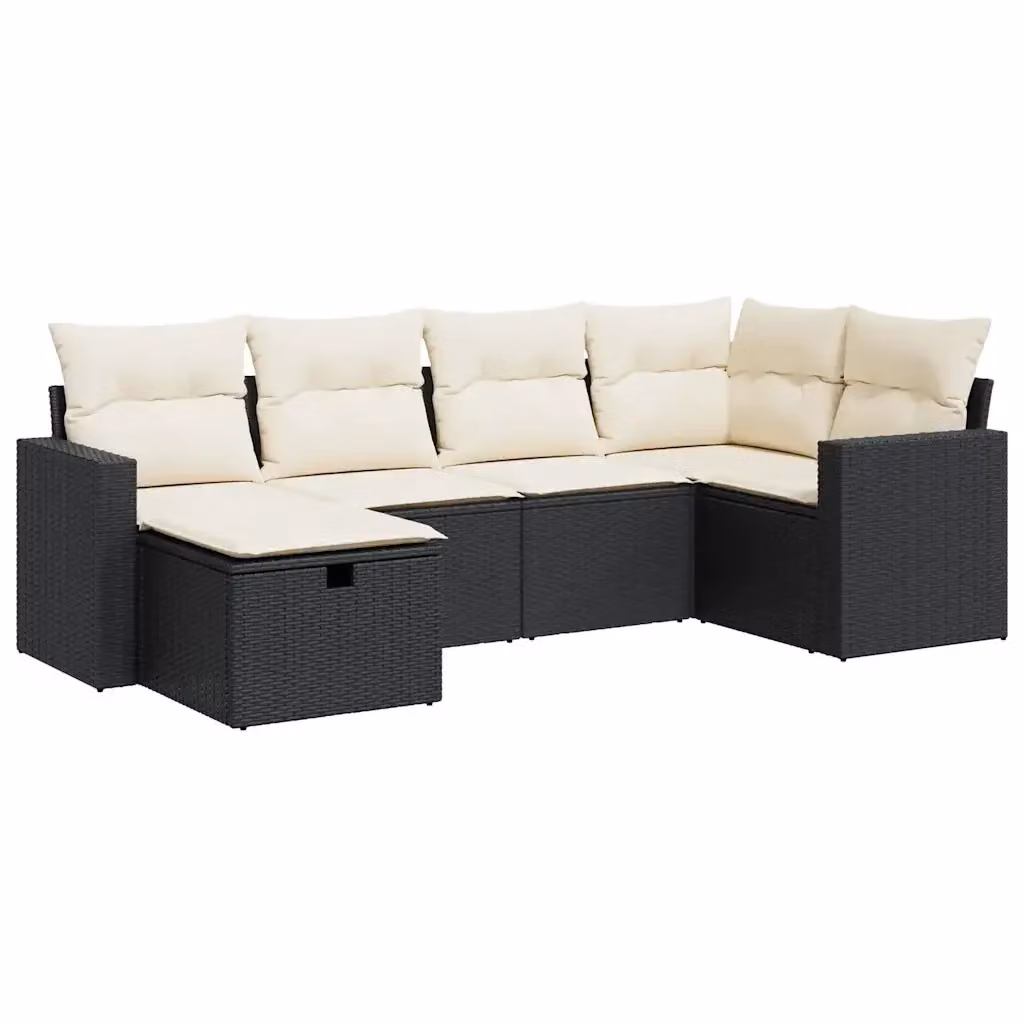Set Divano da Giardino a L vidaXL in Polyrattan Nero con 6 Cuscini Imbottiti e Copertura Inclusa – 2