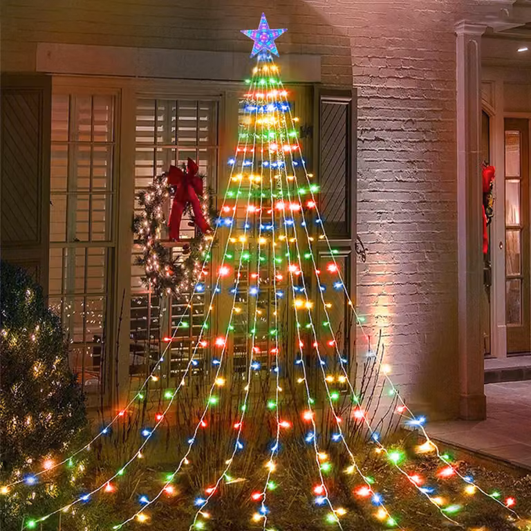 Illuminazione a cascata per alberi, 2 metri, 9 fili, 198 LED, alimentazione USB, impermeabile