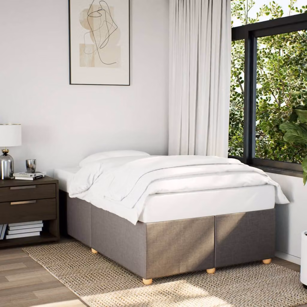 vidaXL Giroletto senza Materasso in Tessuto Beige o Grigio con Struttura in Legno di Pino L/P: 120 x 190 cm – 1