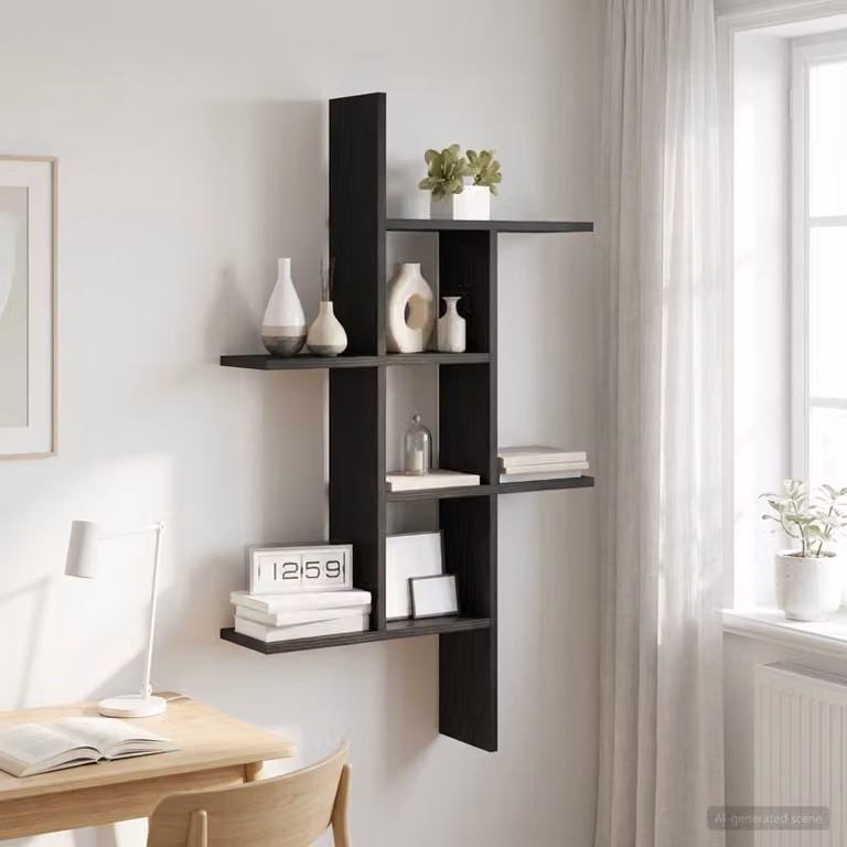 Scaffale da parete moderno vidaXL in MDF Nero opaco L: 61 cm, P: 15 cm, H: 102 cm