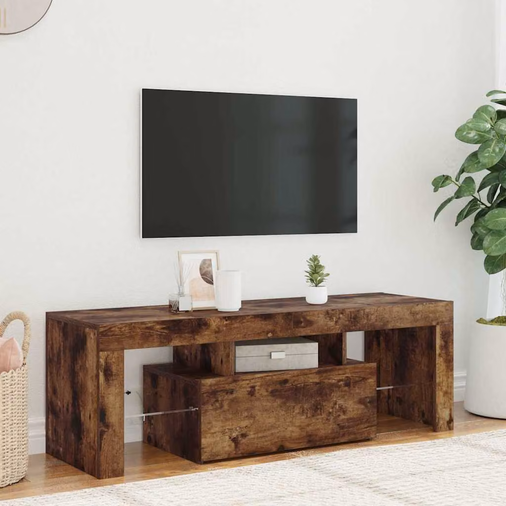 vidaXL Mobile Porta TV Moderno con Luci LED Integrate in Rovere Fumo L: 120 cm, P: 35 cm, H: 40 cm