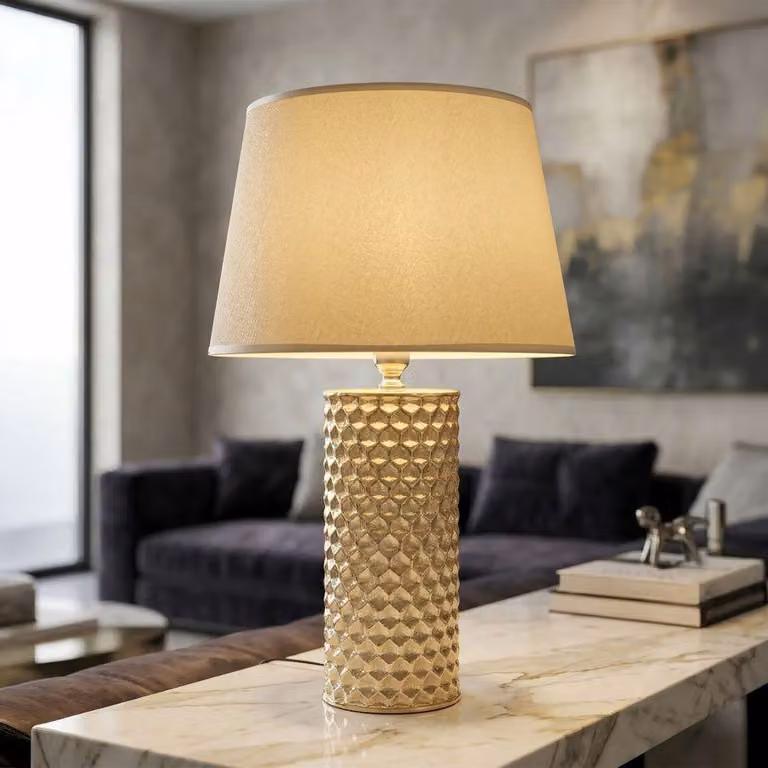 Lampada da tavolo Mauro Ferretti, modello Glam Gold, attacco E27, dimensioni 30x47,5 cm, colore oro e bianco