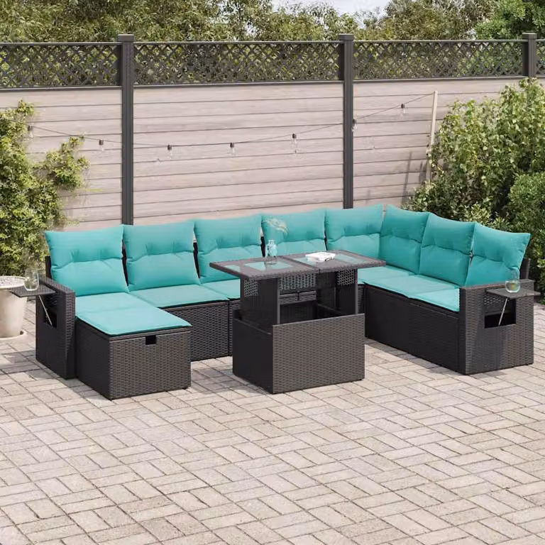 Maison Exclusive - Set da giardino 9 pezzi con cuscini Grigio Polyrattan Acacia