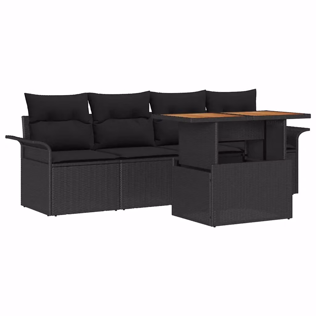 Set Divano da Giardino vidaXL in 5 Pezzi in Polyrattan Nero Moderno – 2