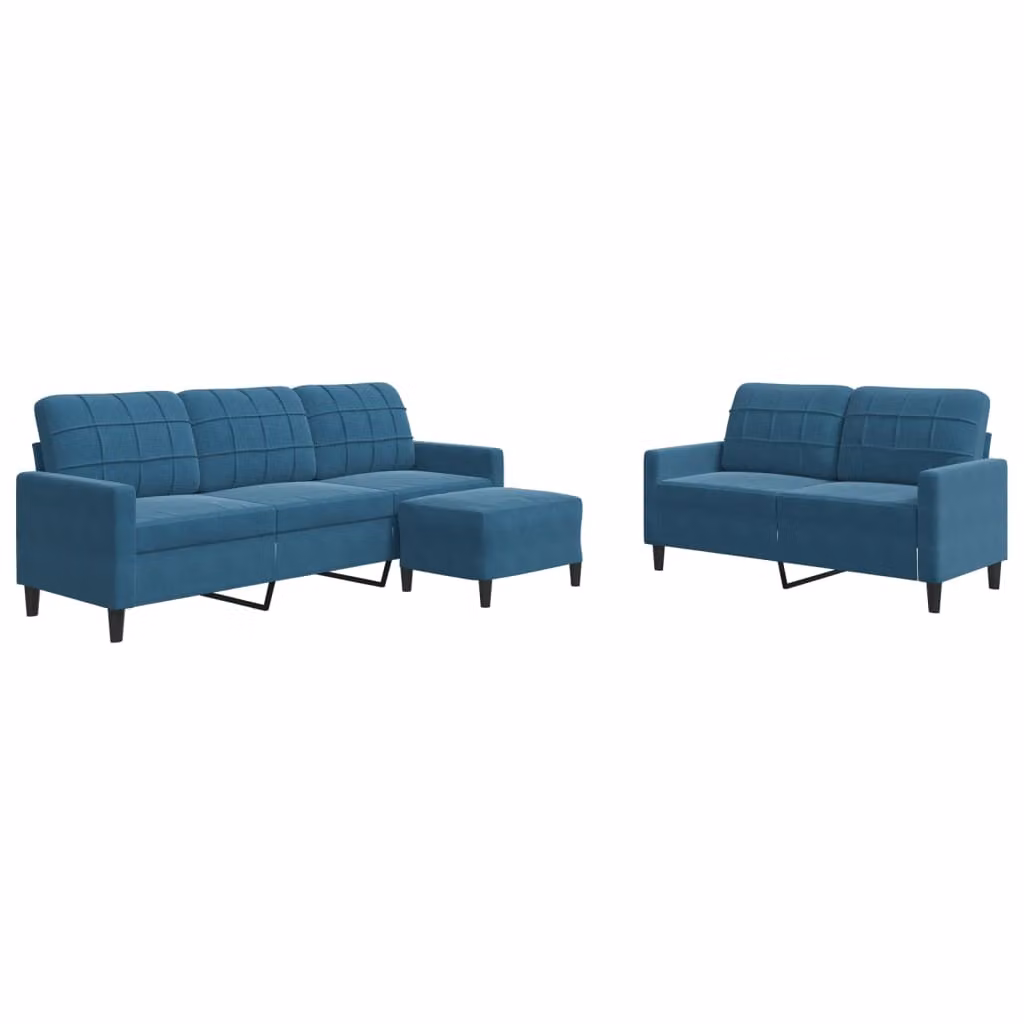 Set di Divani 3 pz con Cuscini Blu in Velluto
