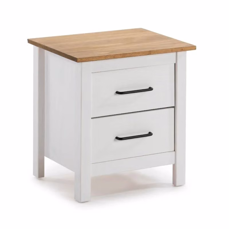 Comodino Miranda con 2 cassetti in legno massiccio bianco e top in pino – 2