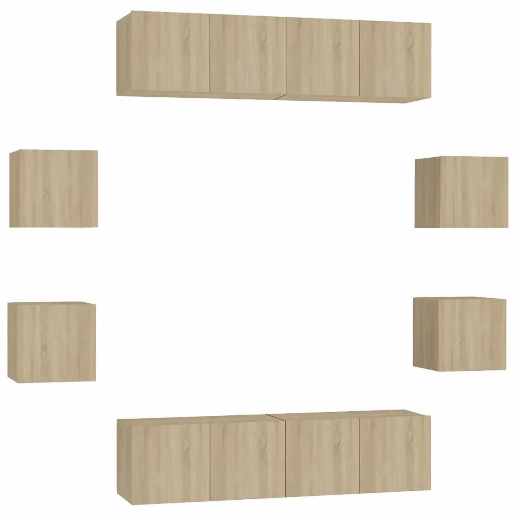 Set di mobili porta TV da soggiorno vidaXL in legno multistrato color rovere, 8 pezzi, stile moderno, marrone e beige – 2