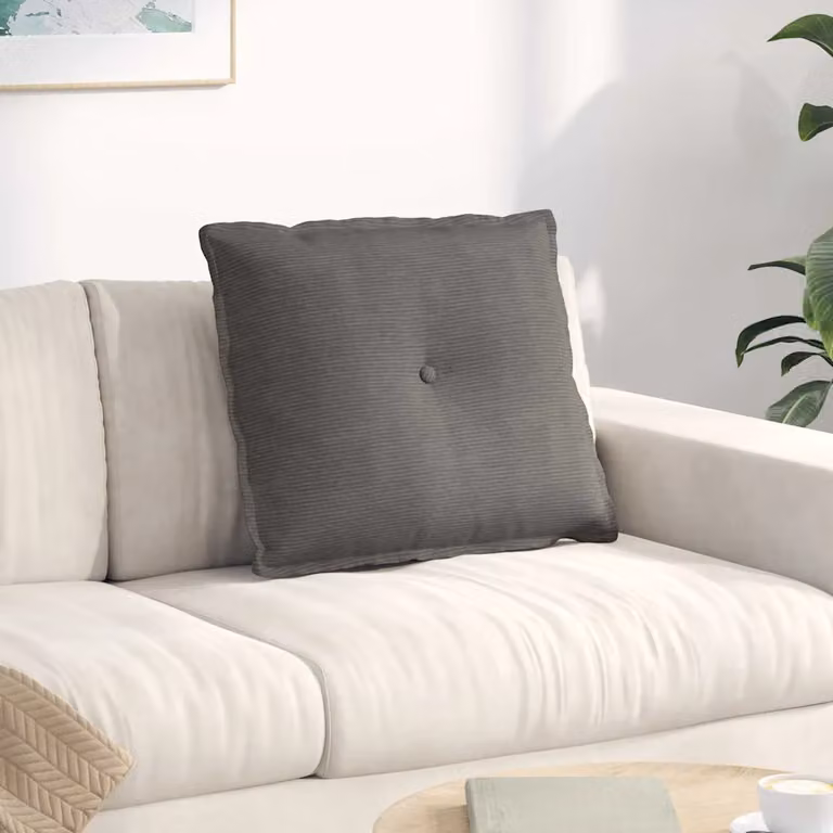 vidaXL Cuscino per Schiena Grigio con Rivestimento in Velluto a Costine in Poliestere L: 60 cm, P: 50 cm, H: 19 cm